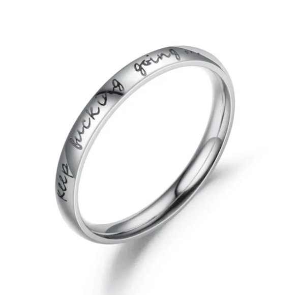 INSPIRATIONAL Unisex KEEP F^CKING GOING Stainless Steel Ring - Silvery - Picture 1 of 5